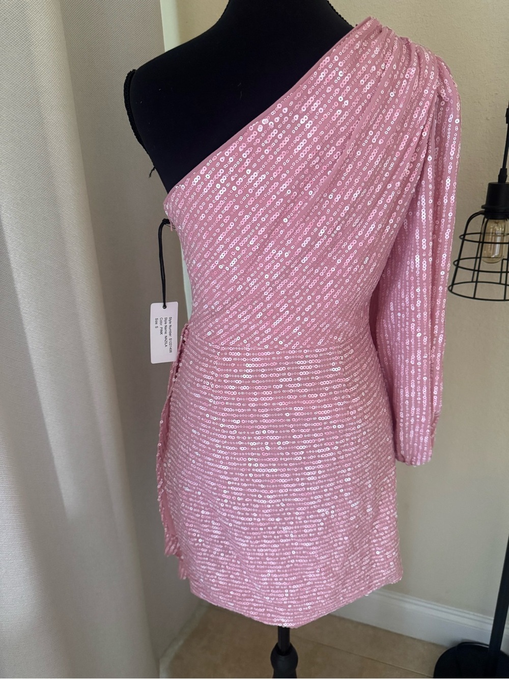 Saylor Nazila Pink Sequin One Shoulder Mini Dress NWT Size Small Party - Picture 7 of 11